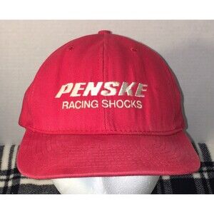 Vintage Penske Racing Shocks Red Hat Cap Adjustable Strap Embroidered USA Weikel
